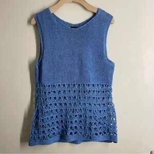 Voz Sleeveless Linen Knitted Top Blue One Size